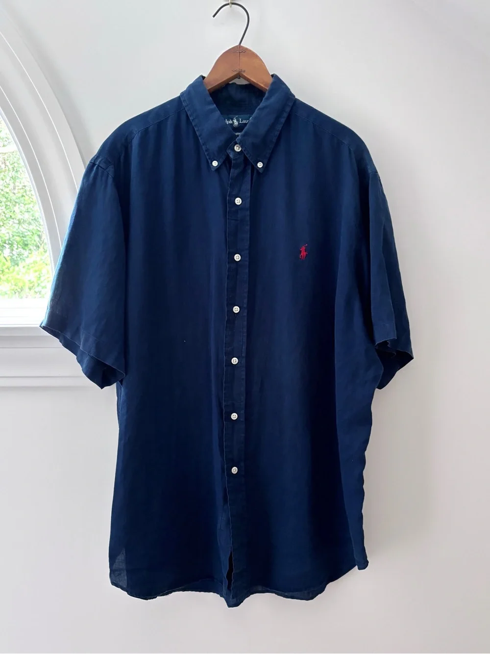 Polo Ralph Lauren Mens Classic Fit Linen Short Sleeve Shirt XL Button Down Navy